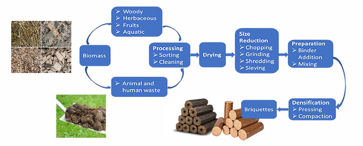 from biomass materials to biomass briquettes